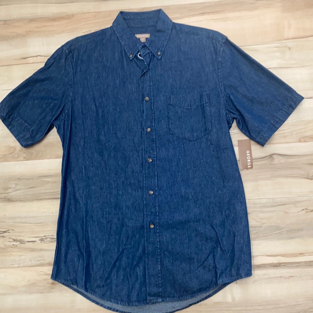 NWT George Denim Medium Button Front Short Sleeve